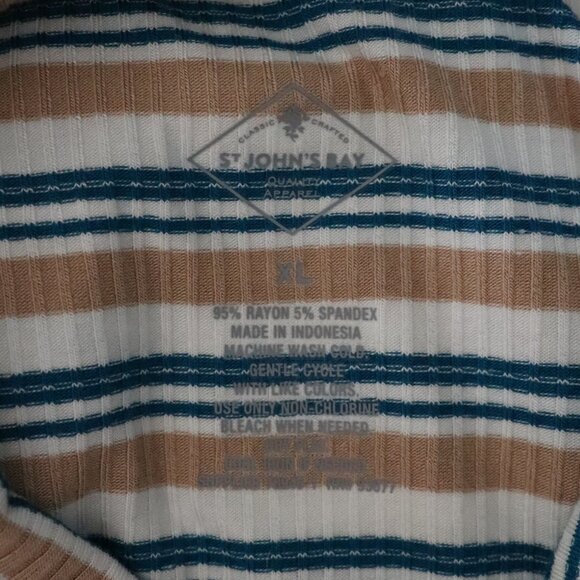 St. John's Bay Women's Sz XL Tan Striped Tie Front Mock Neck Ribbed Pullover Top - Picture 9 of 9